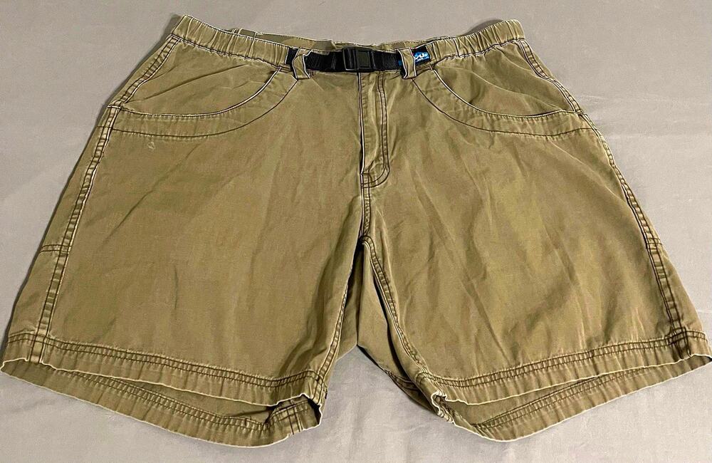 KAVU Chilli Lite Shorts Mens 2XL XXL Khaki Canvas Belted Gorpcore Hiking 8”